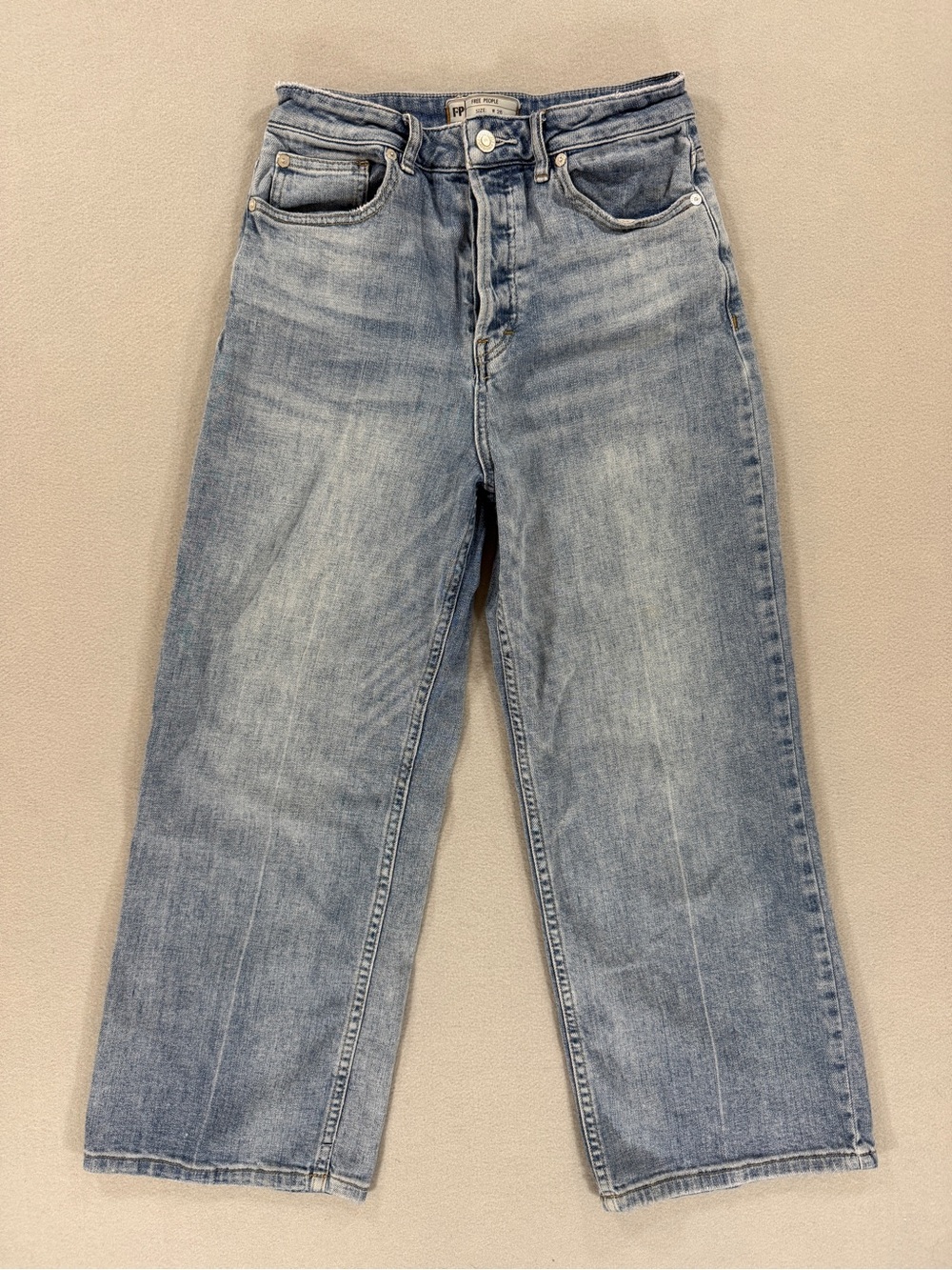 Free People Cropped Wide Leg Jeans Light Wash High Rise Button Fly Women’s 26 - Picture 2 of 12